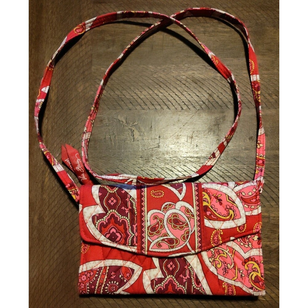 VERA BRADLEY Red Rosie Posie Crossbody Purse Trifold Wallet w/ Strap